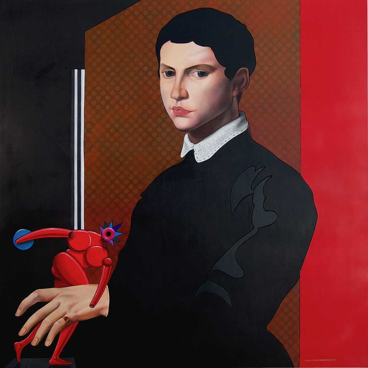 Discobolo Rosso (Agnolo Bronzino – 1540 – Portrait of a Sculpture) medium : Acrylic on Plywood panel size : 120X120 x 6 Cm year : 2020 Discobolo Rosso (Agnolo Bronzino – 1540 – Portrait of a Sculpture) medium : Acrylic on Plywood panel size : 120X120 x 6 Cm year : 2020