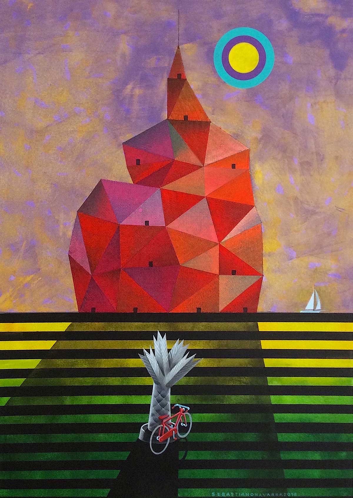 Curaçao / Curaçao Vehicles ; Bicycles ; Memories off far away sun-sets a glimpse of FUTURE in the CITIES of SILENCE Acrylic on Paper 50x70 cm 2016 Curaçao / Curaçao Vehicles ; Bicycles ; Memories off far away sun-sets a glimpse of FUTURE in the CITIES of SILENCE Acrylic on Paper 50x70 cm 2016