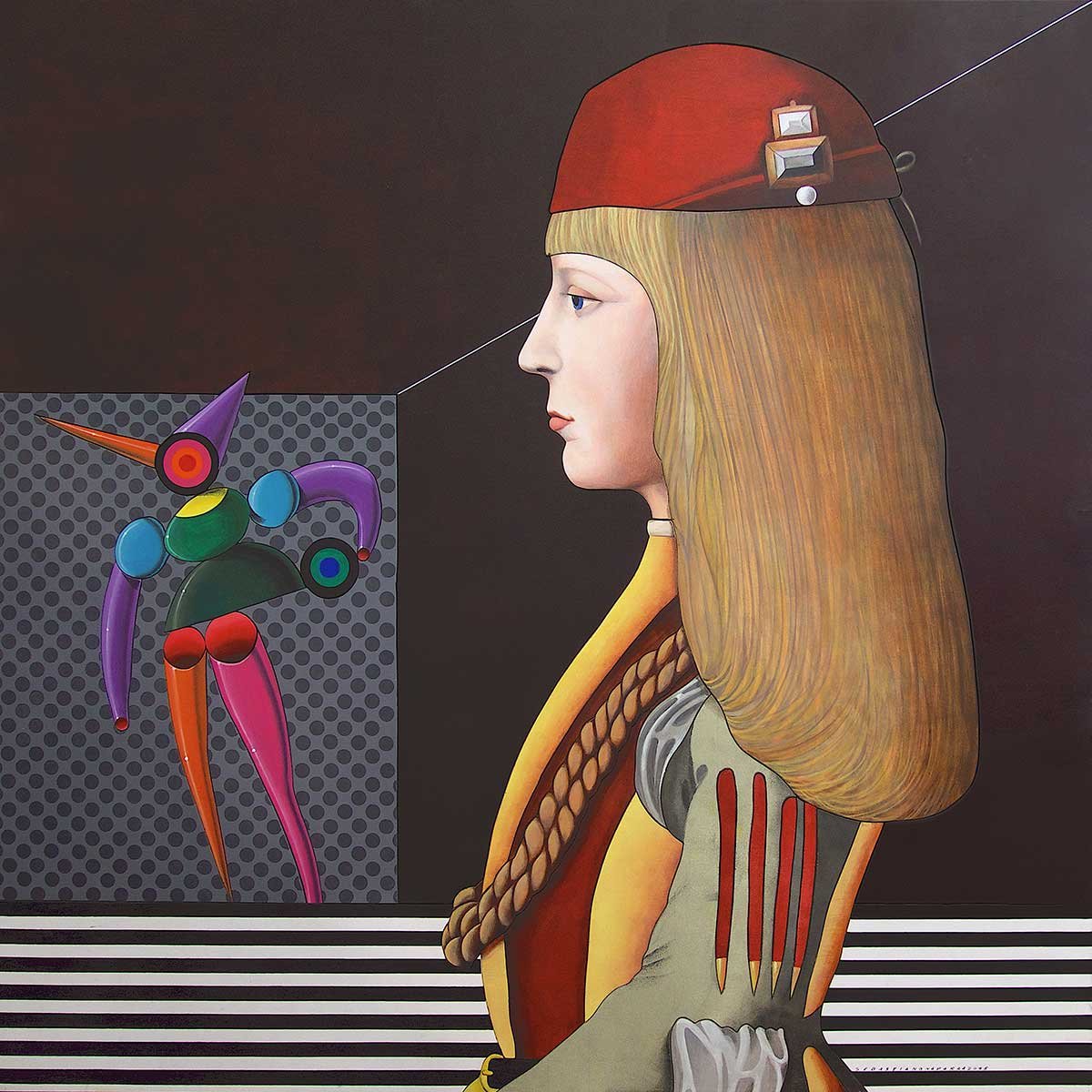 A ElLe Gustava Mas ”Pinochio” (Anonimo Bolognese Sec.XV Portrait of young man of the Bentivoglio Family) Acrylic on Plywood panel 120x120x6 cm 2015 A ElLe Gustava Mas ”Pinochio” (Anonimo Bolognese Sec.XV Portrait of young man of the Bentivoglio Family) Acrylic on Plywood panel 120x120x6 cm 2015