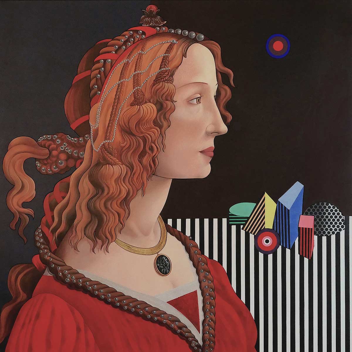 Llegó a Medellin Se Escribió A la Faculta De Arquitectura (Sandro Botticello – 1503 – Portrait of Simonetta Vespucci) Acrylic on Plywood panel 120x120x6 cm 2015 Llegó a Medellin Se Escribió A la Faculta De Arquitectura (Sandro Botticello – 1503 – Portrait of Simonetta Vespucci) Acrylic on Plywood panel 120x120x6 cm 2015