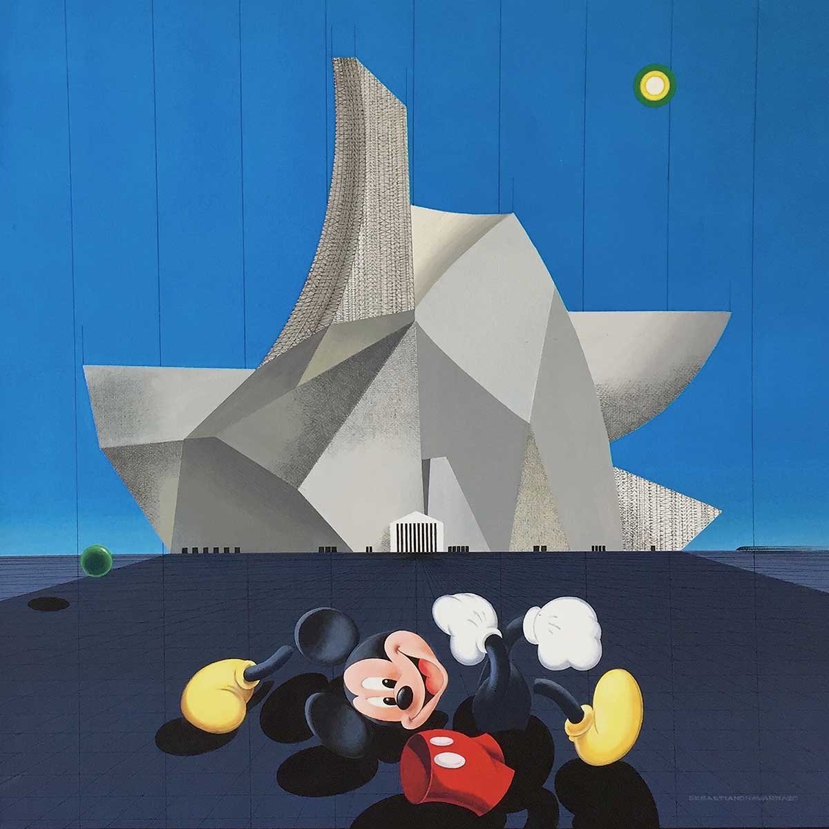 Topolino / MickeyMouse ‘MICKEY MOUSE’ had given the CHILDREN a lot of joy... but when everyone left because of the terrible POLLUTION... the VANDALS destroyed everything... leaving empty the ‘CITY OF SILENCE’ Acrylic on Canvas 80x80x04 cm 2019 Topolino / MickeyMouse ‘MICKEY MOUSE’ had given the CHILDREN a lot of joy... but when everyone left because of the terrible POLLUTION... the VANDALS destroyed everything... leaving empty the ‘CITY OF SILENCE’ Acrylic on Canvas 80x80x04 cm 2019