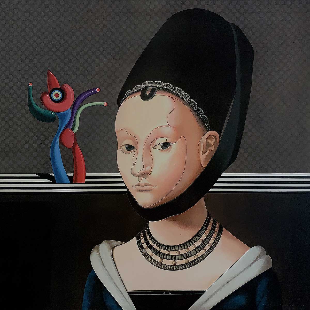 Joker, He Did Everything To Be Noted (Petrus Christus – 1470 – Portrait of Young Girl medium : Acrylic on Plywood panel size : 120 x 120 x 6 CM year : 2014 Joker, He Did Everything To Be Noted (Petrus Christus – 1470 – Portrait of Young Girl medium : Acrylic on Plywood panel size : 120 x 120 x 6 CM year : 2014