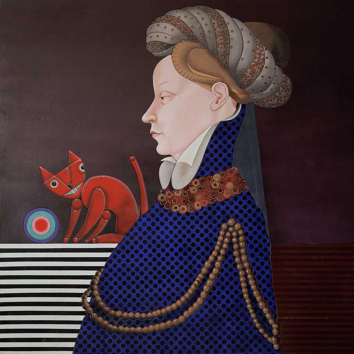 The Red Cat (Flemmish Masters – 1415 – Portrait of a Lady) Acrylic on Plywood panel 120x120x6 cm 2014 The Red Cat (Flemmish Masters – 1415 – Portrait of a Lady) Acrylic on Plywood panel 120x120x6 cm 2014