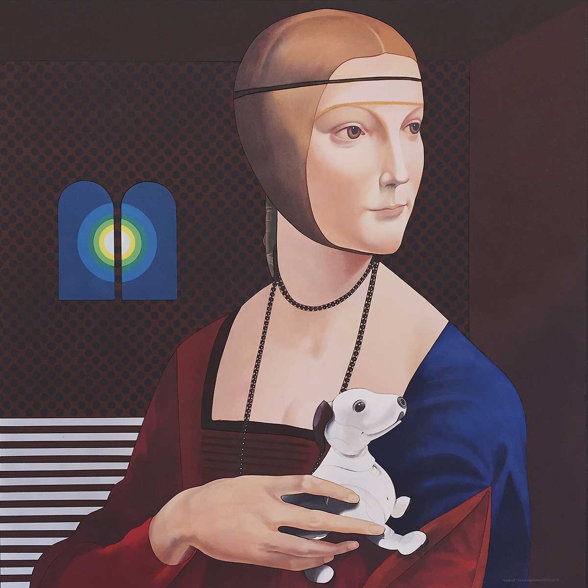 Robot My Love No.2 (Leonardo Da Vinci – 1490 – Lady with Ermine) Acrylic on Plywood panel 120x120x6 cm 2019 Robot My Love No.2 (Leonardo Da Vinci – 1490 – Lady with Ermine) Acrylic on Plywood panel 120x120x6 cm 2019