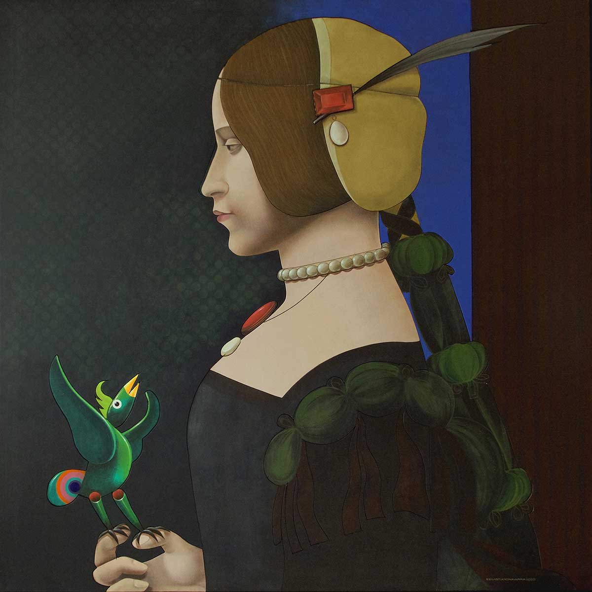 Principessa! Non Mi Parli Pui?? (Giovanni Boltraffio – 1467/1516 – Bianca Maria Sforza - Portrait of a Lady Boltraffio Star Pupil of Leonardo da Vinci) Acrylic on Plywood panel 120x120x6 cm 2020 Principessa! Non Mi Parli Pui?? (Giovanni Boltraffio – 1467/1516 – Bianca Maria Sforza - Portrait of a Lady Boltraffio Star Pupil of Leonardo da Vinci) Acrylic on Plywood panel 120x120x6 cm 2020